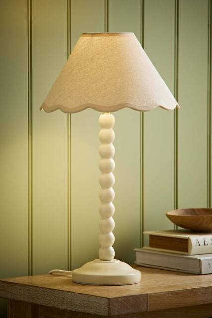 ValueLights Bobbin Colour Trim Linen Shade Cream Bobble Table Lamp - image 1