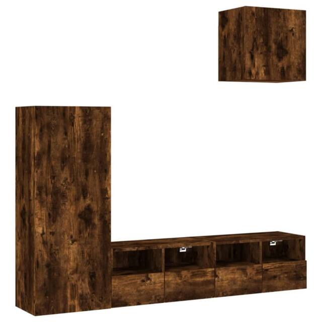 Berkfield Home 4 Piece TV Wall Units Smoked Oak Engineered Wood in Brown - image 1