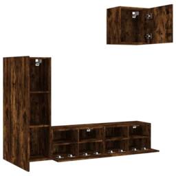 Berkfield Home 4 Piece TV Wall Units Smoked Oak Engineered Wood in Brown - thumbnail 4