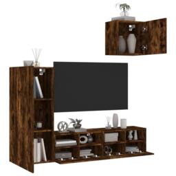 Berkfield Home 4 Piece TV Wall Units Smoked Oak Engineered Wood in Brown - thumbnail 2