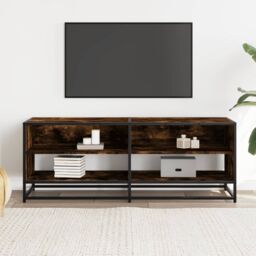 Berkfield Home TV Cabinet Smoked Oak 120.5x40x46 cm Engineered Wood & Metal in Brown - thumbnail 3