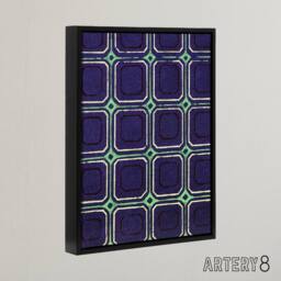 "Artery8 Geometric Blue Green Square Pattern Framed Canvas Wall Art Print Korin in Purple - Size: W24"" x H32""" - thumbnail 2