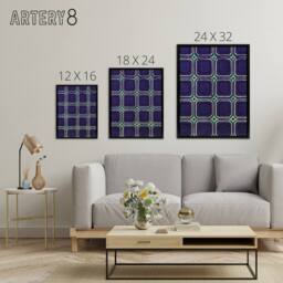 "Artery8 Geometric Blue Green Square Pattern Framed Canvas Wall Art Print Korin in Purple - Size: W24"" x H32""" - thumbnail 4