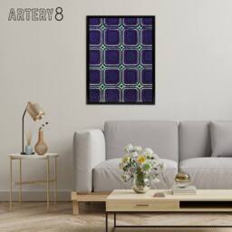 "Artery8 Geometric Blue Green Square Pattern Framed Canvas Wall Art Print Korin in Purple - Size: W24"" x H32""" - thumbnail 3