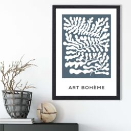ARTZE Blue & White Matisse Style Floral Cutout Framed Print SIZE: A4 with Black Frame in Mid Blue - thumbnail 2