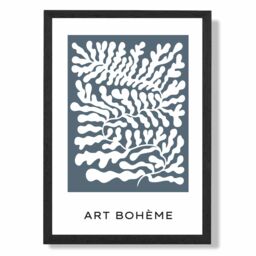 ARTZE Blue & White Matisse Style Floral Cutout Framed Print SIZE: A4 with Black Frame in Mid Blue - thumbnail 1