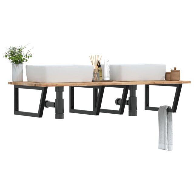 Berkfield Home Basin Shelf Wall Mounted Steel & Solid Wood Acacia in Brown - image 1