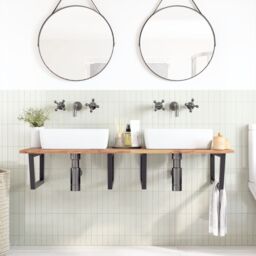 Berkfield Home Basin Shelf Wall Mounted Steel & Solid Wood Acacia in Brown - thumbnail 3