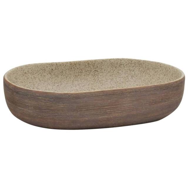 Berkfield Home Countertop Basin Sand & Brown Oval 59x40x14 cm Ceramic - Size: 59 x 40 x 14 cm - image 1