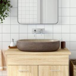 Berkfield Home Countertop Basin Sand & Brown Oval 59x40x14 cm Ceramic - Size: 59 x 40 x 14 cm - thumbnail 2