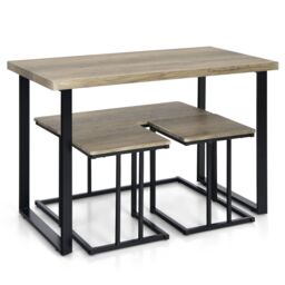 Costway 4PCS Industrial Dining Table & Chair Set Kitchen Furniture Table Bench 2 Stools in Grey