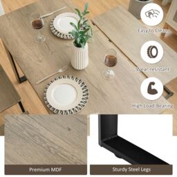 Costway 4PCS Industrial Dining Table & Chair Set Kitchen Furniture Table Bench 2 Stools in Grey - thumbnail 6