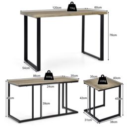 Costway 4PCS Industrial Dining Table & Chair Set Kitchen Furniture Table Bench 2 Stools in Grey - thumbnail 2