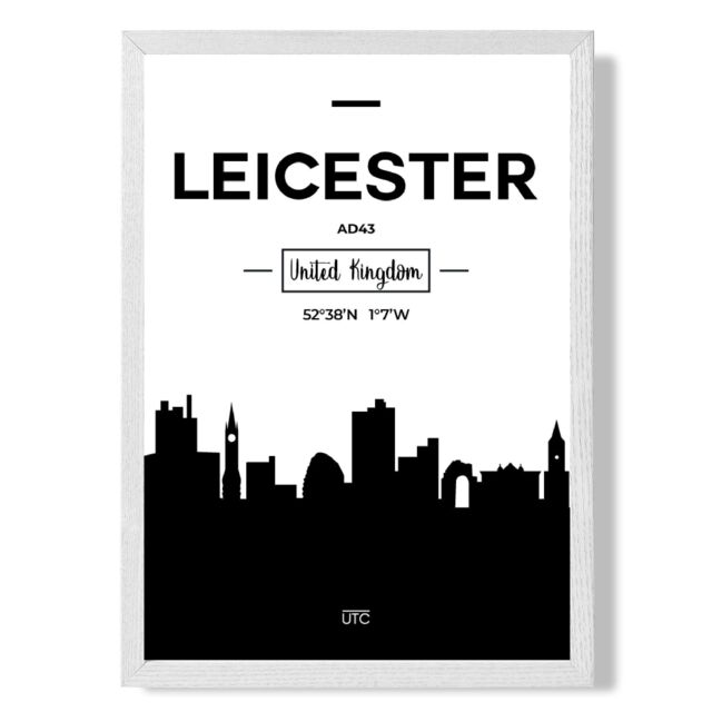 ARTZE Leicester Black & White City Skyline Framed Print SIZE: A2 with White Frame - Size: A4 - image 1