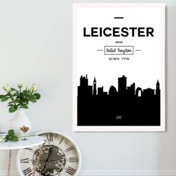 ARTZE Leicester Black & White City Skyline Framed Print SIZE: A2 with White Frame - Size: A4 - thumbnail 2
