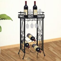 Berkfield Home Wine Rack with Glass Holder for 9 Bottles Metal in Black