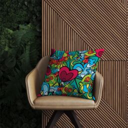 Warren Reed - Designer Hippie Psychedelic Pattern Outdoor Cushion in Blue - Size: 60 cm x 60 cm - thumbnail 2