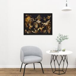 "Artery8 Wall Art Print Master Egg Grotesque Animals Cats Birds Painting Large Framed Wall Décor Art in Light Oak - Size: W18"" x H24""" - thumbnail 2