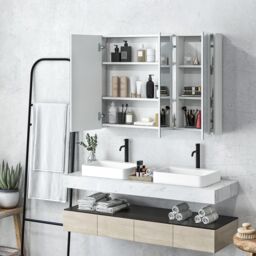 Costway Wall-Mounted Bathroom Mirror Cabinet 3 Door Storage Cupboard Adjustable Shelves in White - thumbnail 3