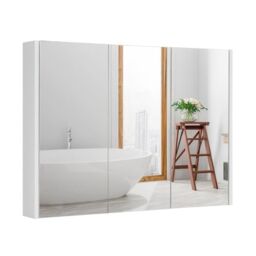 Costway Wall-Mounted Bathroom Mirror Cabinet 3 Door Storage Cupboard Adjustable Shelves in White