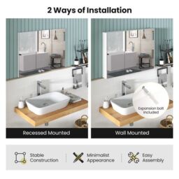 Costway Wall-Mounted Bathroom Mirror Cabinet 3 Door Storage Cupboard Adjustable Shelves in White - thumbnail 8