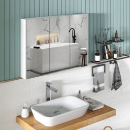 Costway Wall-Mounted Bathroom Mirror Cabinet 3 Door Storage Cupboard Adjustable Shelves in White - thumbnail 4
