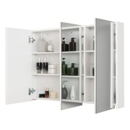 Costway Wall-Mounted Bathroom Mirror Cabinet 3 Door Storage Cupboard Adjustable Shelves in White - thumbnail 7