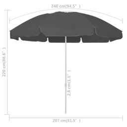 Berkfield Home Beach Umbrella Anthracite 240 cm in Black - thumbnail 6
