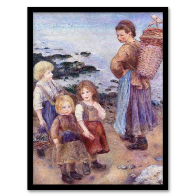 Artery8 Mussel Fishers at Berneval Renoir Vintage Framed Wall Art Print - Size: A4 - image 1