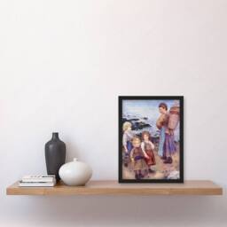 Artery8 Mussel Fishers at Berneval Renoir Vintage Framed Wall Art Print - Size: A4 - thumbnail 4