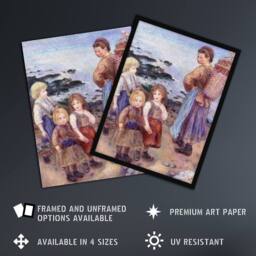 Artery8 Mussel Fishers at Berneval Renoir Vintage Framed Wall Art Print - Size: A4 - thumbnail 2