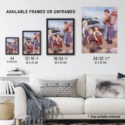Artery8 Mussel Fishers at Berneval Renoir Vintage Framed Wall Art Print - Size: A4 - thumbnail 3