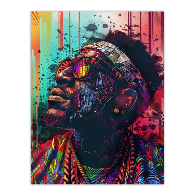 "Artery8 Psychedelic Portrait African Man Dashiki Wall Art Print - Size: W24"" x H32""" - image 1