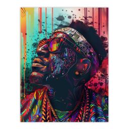 "Artery8 Psychedelic Portrait African Man Dashiki Wall Art Print - Size: W24"" x H32""" - thumbnail 1