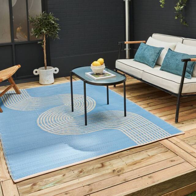 THE RUGS Reversible Weatherproof Outdoor Rug Wavy Lines Urban 1010 in Blue - Size: 150 cm x 220 cm - image 1