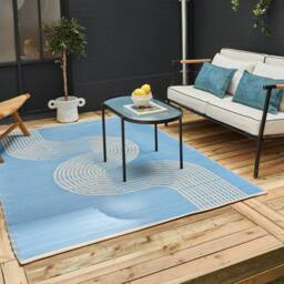 THE RUGS Reversible Weatherproof Outdoor Rug Wavy Lines Urban 1010 in Blue - Size: 150 cm x 220 cm - thumbnail 1