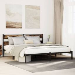 Berkfield Home Metal Bed Frame without Mattress Smoked Oak 193x203 cm in Brown - thumbnail 2