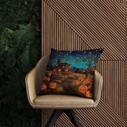 Warren Reed - Designer Enchanted Hallowen Pumpkin Patch Outdoor Cushion in Orange - Size: 60 cm x 60 cm - thumbnail 2