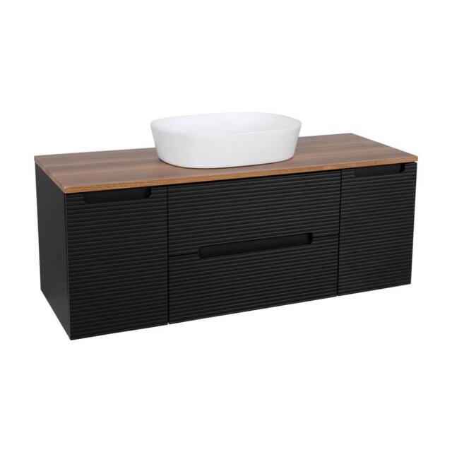 Bathroom Kingdom Monza Black & Walnut Fluted Wall Hung Vanity Drawer Basin 1200mm - image 1