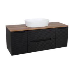 Bathroom Kingdom Monza Black & Walnut Fluted Wall Hung Vanity Drawer Basin 1200mm
