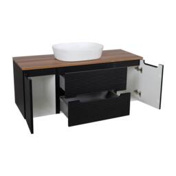 Bathroom Kingdom Monza Black & Walnut Fluted Wall Hung Vanity Drawer Basin 1200mm - thumbnail 2