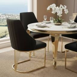 HOME LUXE INTERIOR Sofia 150cm Cream Gold Marble Dining Table & 4 Lasco Black Gold Chairs - thumbnail 5