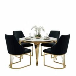 HOME LUXE INTERIOR Sofia 150cm Cream Gold Marble Dining Table & 4 Lasco Black Gold Chairs - thumbnail 1