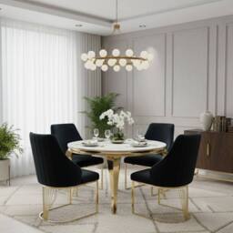 HOME LUXE INTERIOR Sofia 150cm Cream Gold Marble Dining Table & 4 Lasco Black Gold Chairs - thumbnail 2