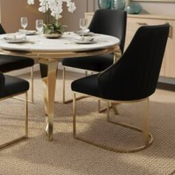 HOME LUXE INTERIOR Sofia 150cm Cream Gold Marble Dining Table & 4 Lasco Black Gold Chairs - thumbnail 7