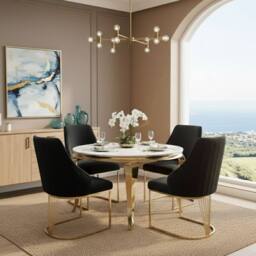 HOME LUXE INTERIOR Sofia 150cm Cream Gold Marble Dining Table & 4 Lasco Black Gold Chairs - thumbnail 4