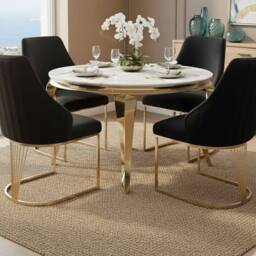 HOME LUXE INTERIOR Sofia 150cm Cream Gold Marble Dining Table & 4 Lasco Black Gold Chairs - thumbnail 8