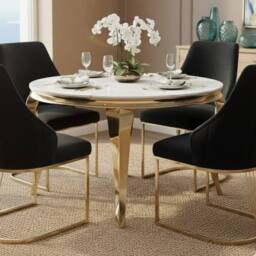 HOME LUXE INTERIOR Sofia 150cm Cream Gold Marble Dining Table & 4 Lasco Black Gold Chairs - thumbnail 6