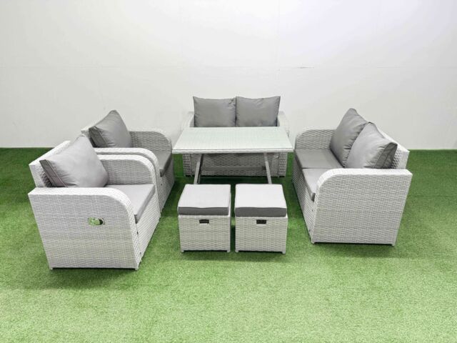 Fimous 8 Seater Rattan Garden Furniture Set Outdoor Love Sofa Set in Light Grey - image 1