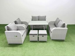 Fimous 8 Seater Rattan Garden Furniture Set Outdoor Love Sofa Set in Light Grey - thumbnail 2